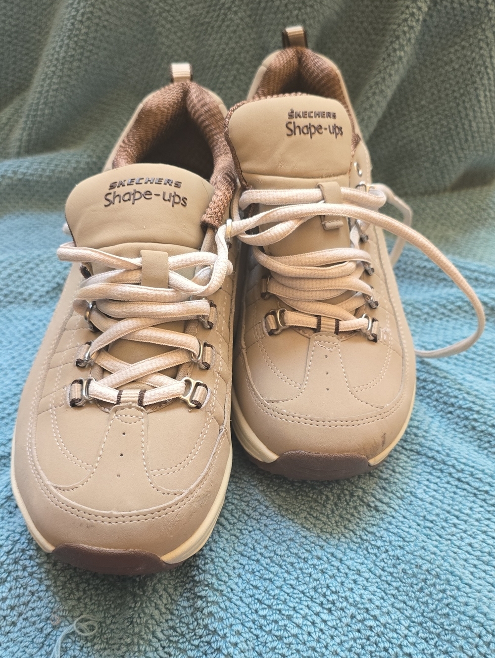 Skechers Shape-ups Tan and Brown Lace-Up Walking Sneakers